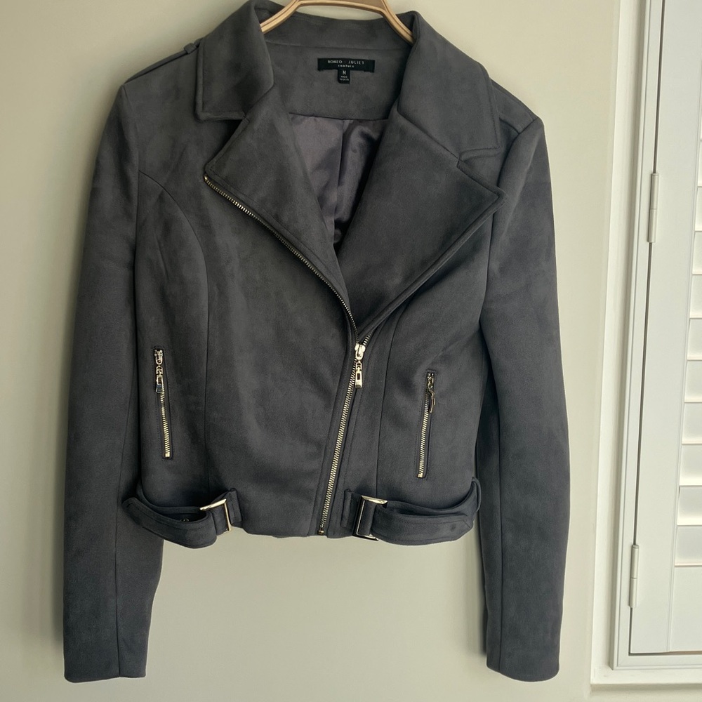 Romeo & Juliet Couture Dark Gray Soft Faux Suede Moto Jacket Women’s Size Medium